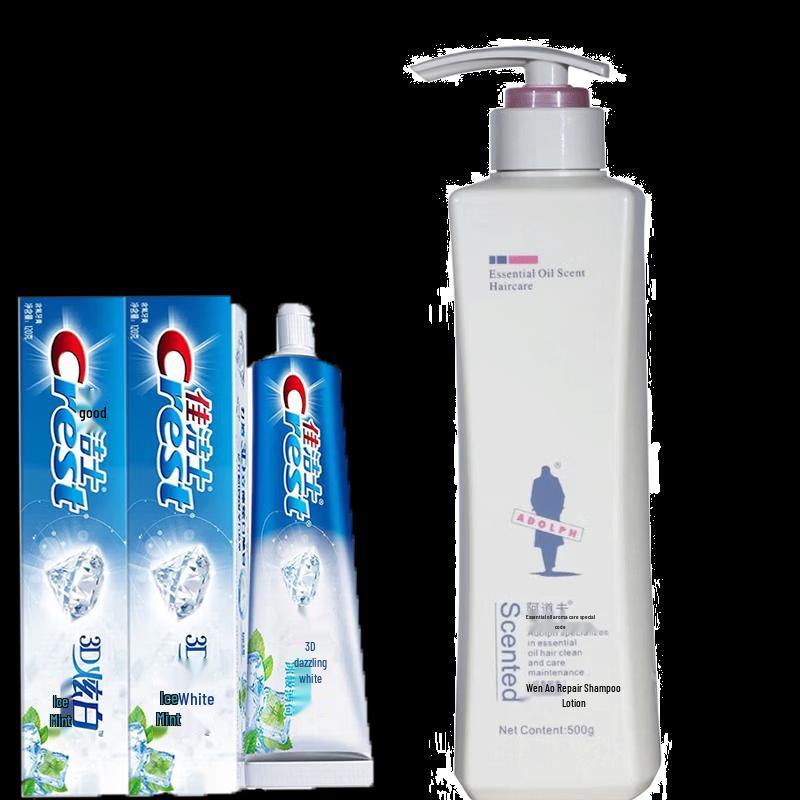 

Crest 3D White Toothpaste & Adolphe Shampoo Bundle