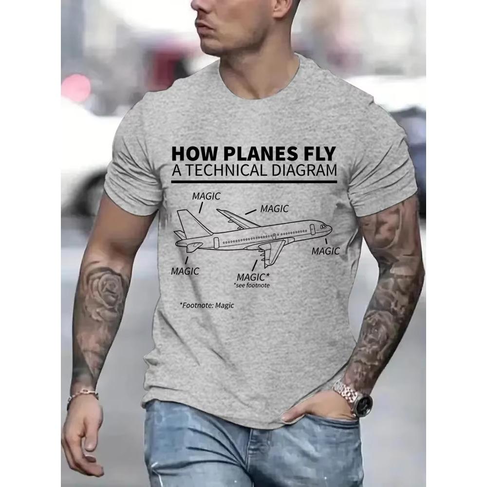 T Shirt Men Women How Planes Fly Funny T-Shirt Short Sleeves Hip Hop T Shirt Funny Pilot and Airplane Flying Oversized Tee
