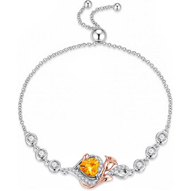 Iefil Rose Heart Birthstone Bracelets for Women