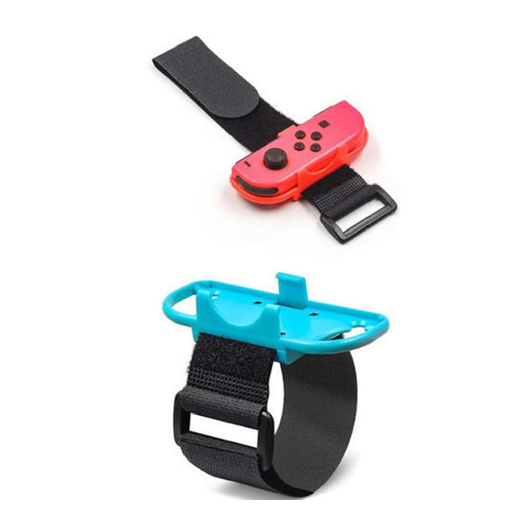 Pasek na nadgarstek do Switcha do Zumba Burn It Up Nintendo Switch Swith Model OLED Regulowany gumowy pasek 2 sztuki Just-Dance i Joy-Cons Czerwony/Niebieski