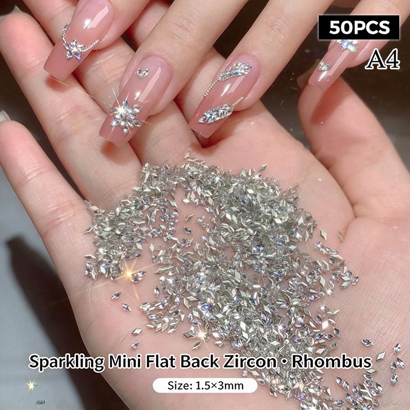 50Pcs Rhombus 3D Glitter Nail Decoration Diy Chic Tiny Crystal Ice-Transparent Mini Sparkle Nail Art Rhinestone