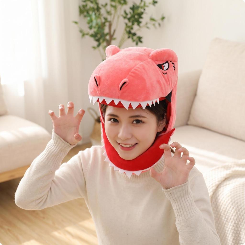Soft Dinosaur Head Hat | PP Filling, Detailed Embroidered Eyes, Hat, for