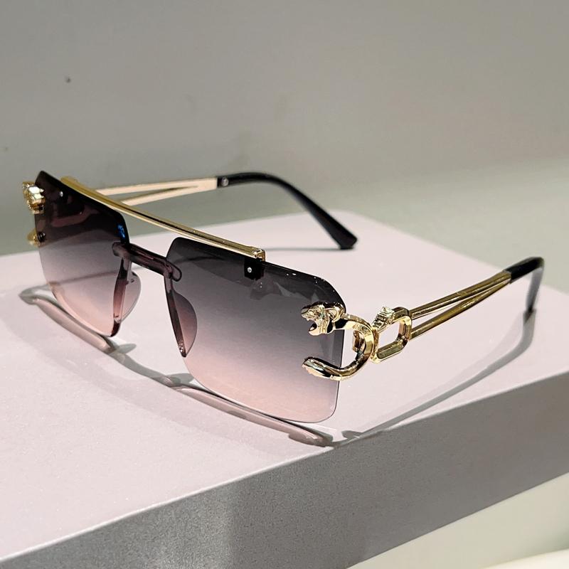 Rimless Square Sunglasses Men Fashion Vintage Double Bridge Shades Women Trendy Luxury Brand Design Gradient Sun Glasses