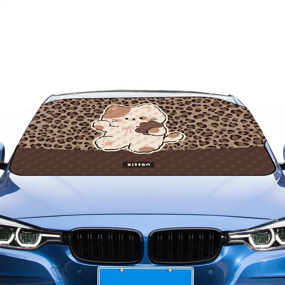 Cute Cat Dog Design Car Windshield Snow Cover 77x36inch Waterproof Auto Sunshade Frost Protector Snow & Ice Windshield Cover