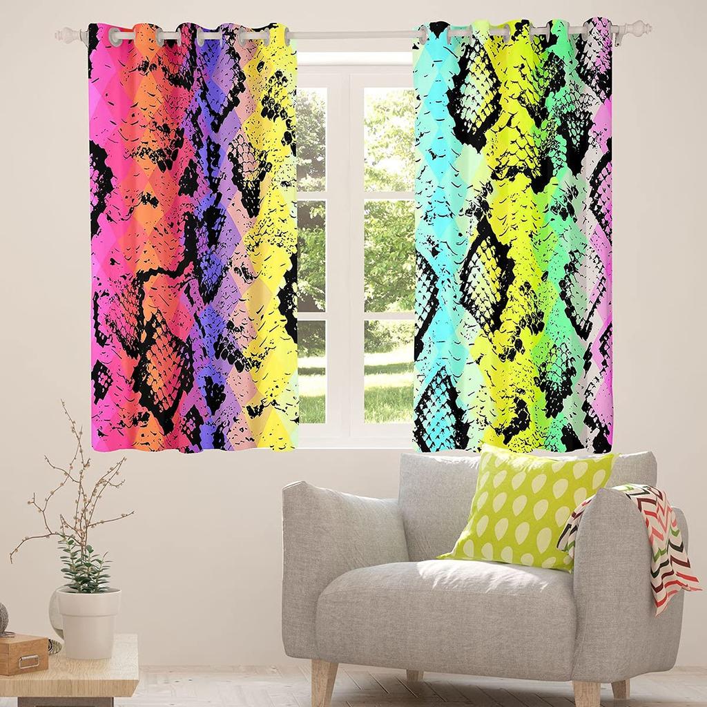 Snake Pattern Curtain Reptile Blackout Window Drapes Palm Leaf Wild Animal Stylish Curtains for Kids Boys Teens Man 2 Panels