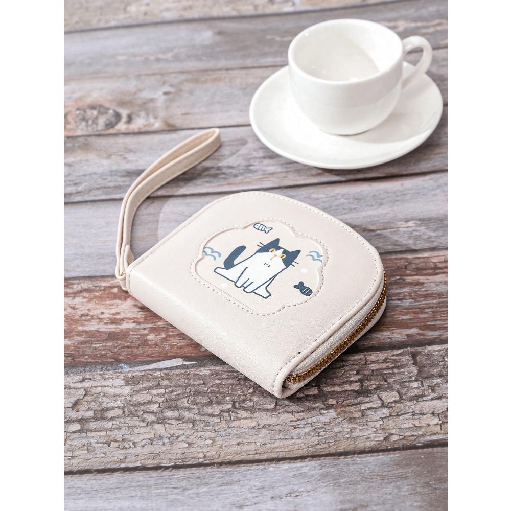 White Half-Round Wallet Short Style Cat Handbag Multicard Slot Clutch Bag Women's Color Block Bag Wristlet Wallet For Women Wallet Purse Wallet