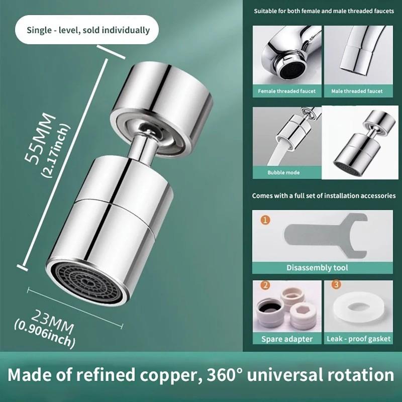 360° Rotary Kitchen Faucet Spray Head Filter Washbasin Splash Proof Adapter 2 Mode Adjustable Kitchen Sink Faucet Aerator
