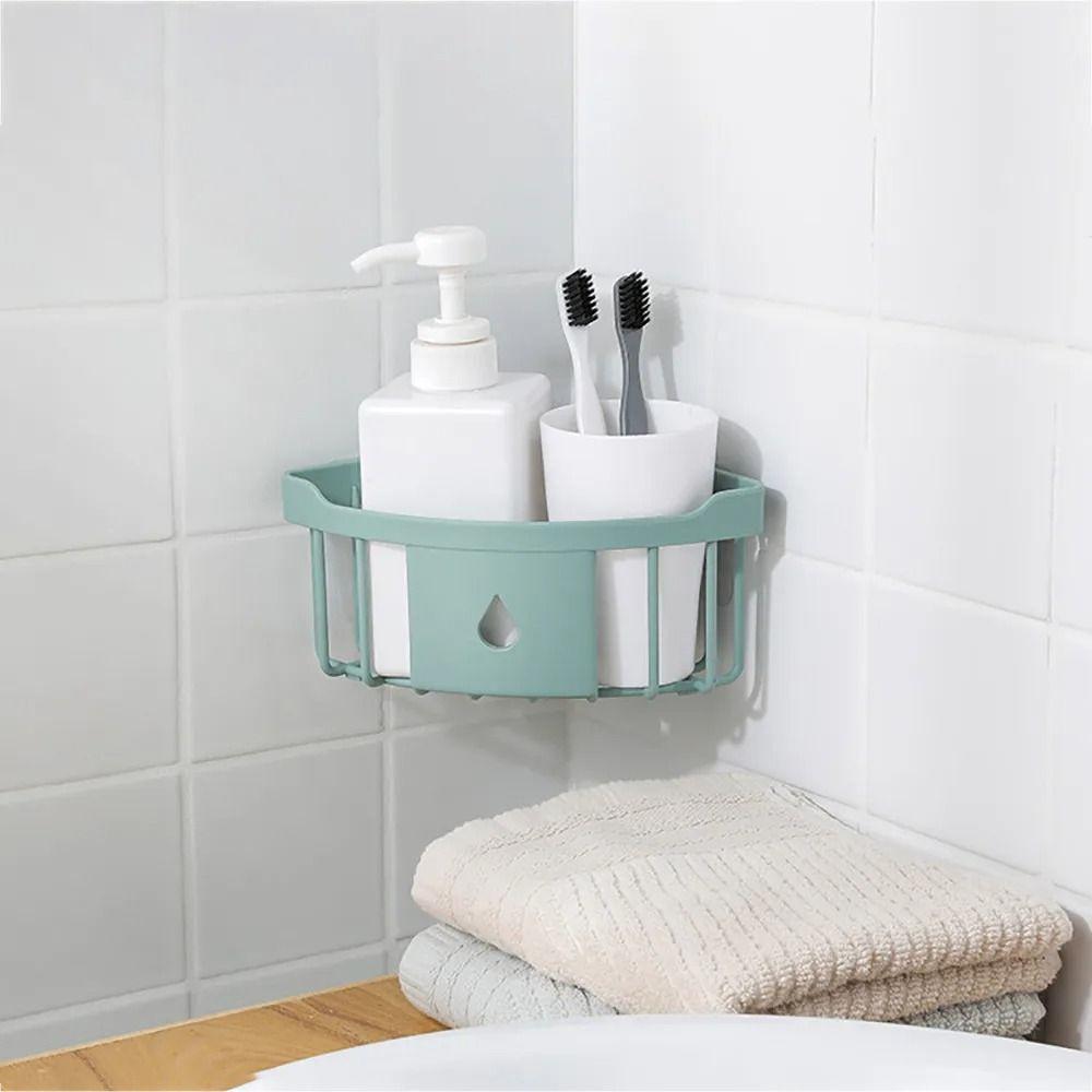 Plastic Storage Rack Organizer Punch Free Corner Organizer Hollow Design Shower Shelf  Kitchen