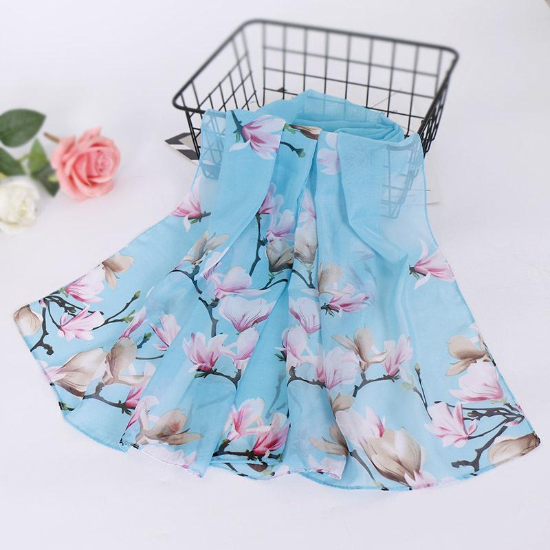 Spring and Summer New Magnolia Chiffon Printed Silk Scarf Fashion Thin Women's Scarf Gift