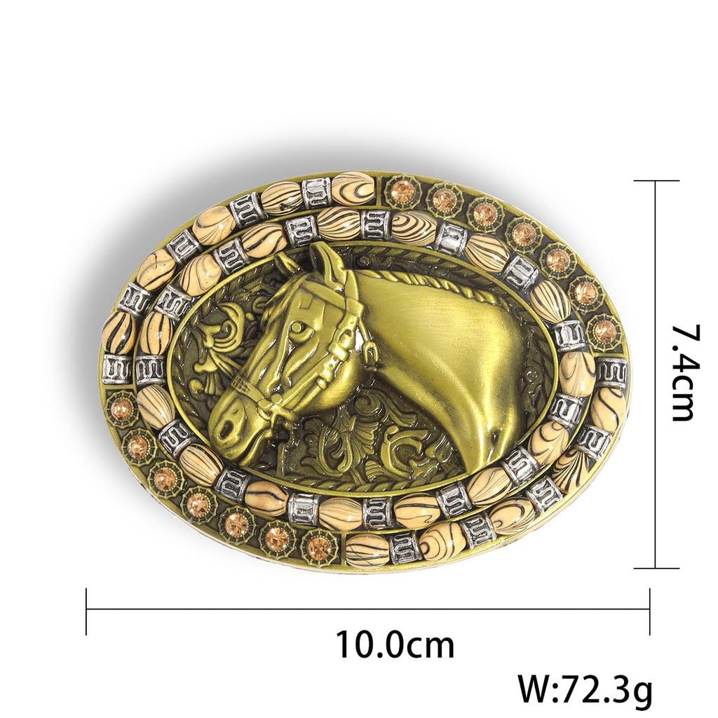 Western Belt Buckle for Men Cowboy Head Oval Buckle with Wood Grain Beads Vintage 10 x Gift [Rockyu] Hat/Boots/Horse Decoration, Alloy, Style, 7.4 cm,
