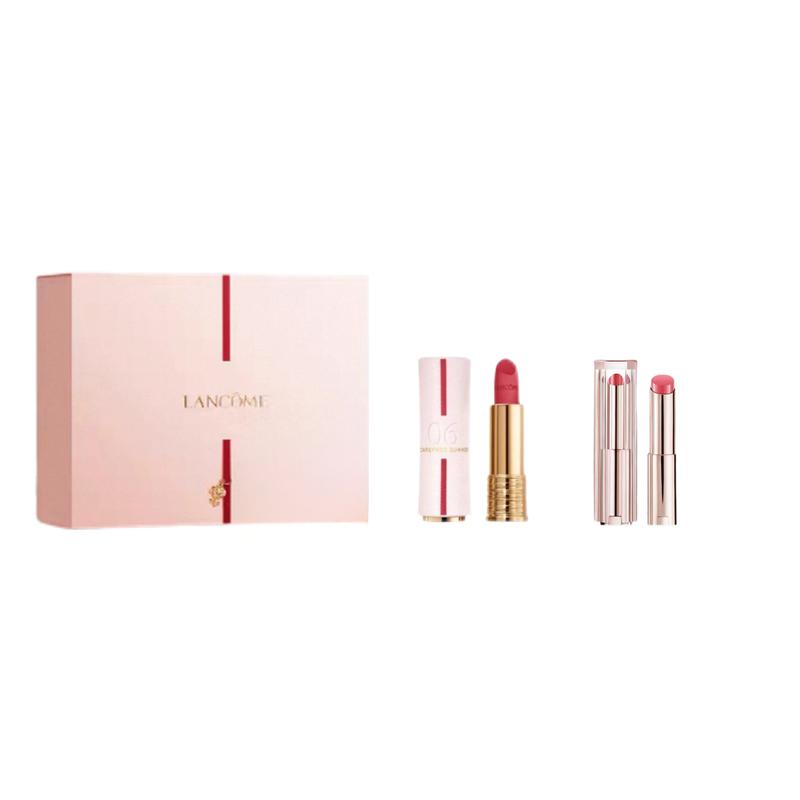 Набор косметики Lancôme Velvet Matte Soft Shine Двойная помада Подарочная коробка Матовая Легкая Чистая Бархатистая Матовая Помада #06 + Моя Мягкая Сияющая Водная Помада #35 красный