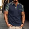 Men's Camouflage Patchwork Short Sleeve Polo, Casual Trendy Top