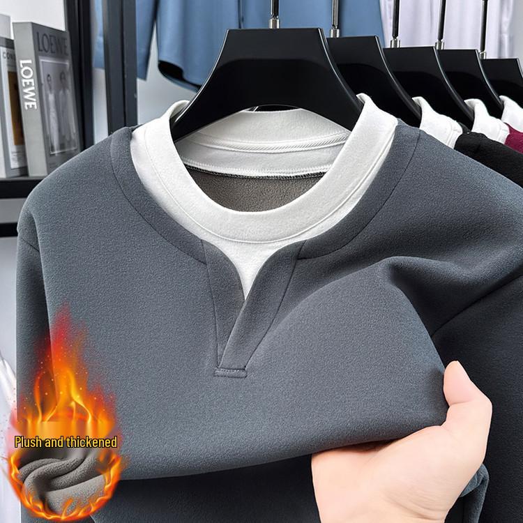 Men’s 2025 Autumn/Winter Long Sleeve Double Collar Patchwork Sweatshirt