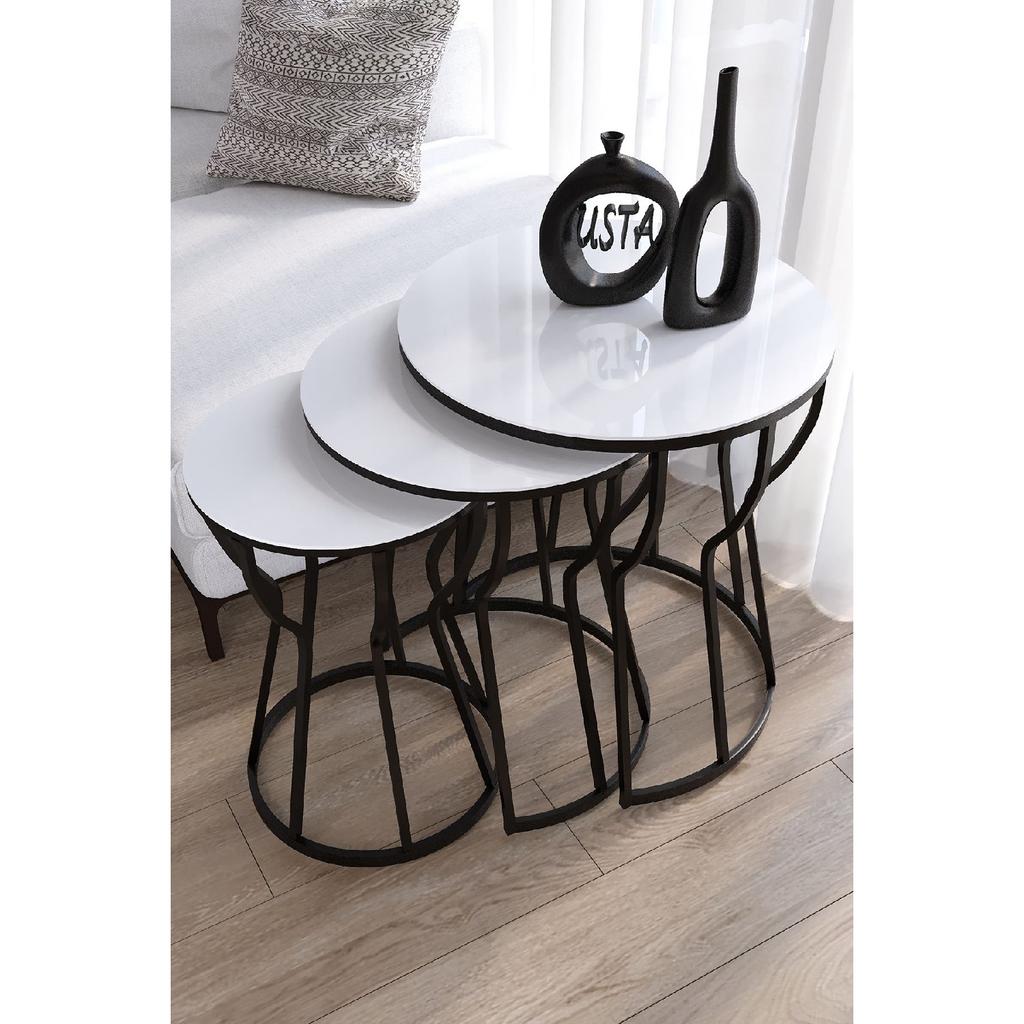 C Hourglass Nesting Table Set Of 3 Black Legs - Black Glass