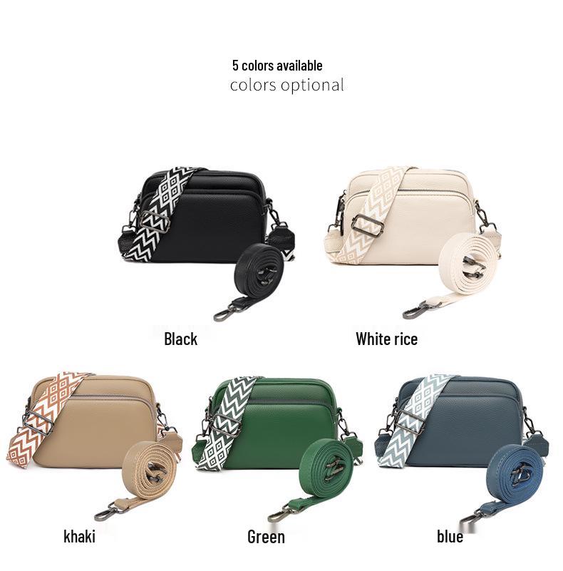 Genuine Leather Multi-Layer Crossbody Bag: Simple Solid Color Lychee Pattern, Versatile Single Shoulder Design for Women
