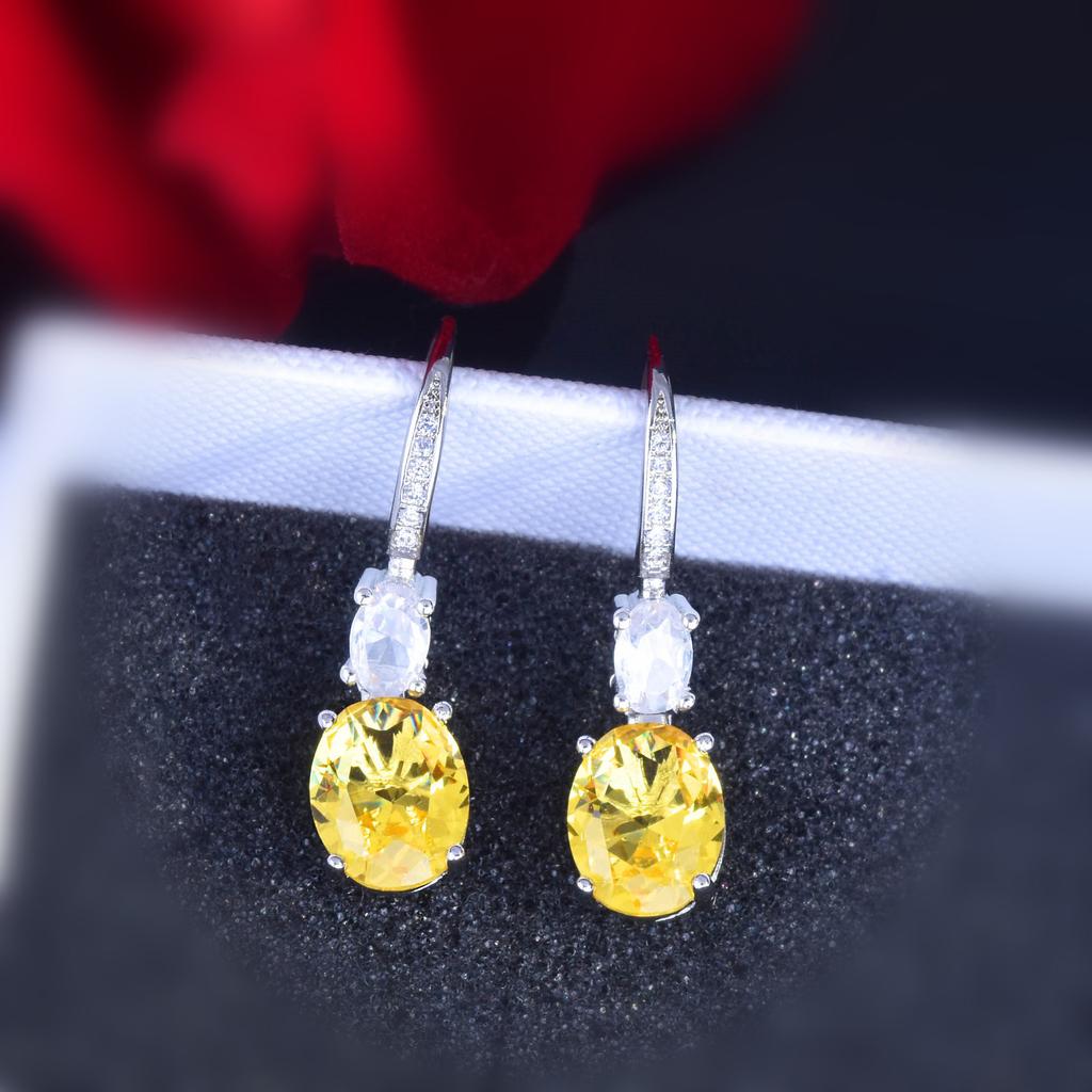 Cercei Ovali Mari Asci Diamant Galben de Lux, Cârlige de Ureche, Cercei Stud Colorați Super Sclipitori, Bijuterii pentru Urechi