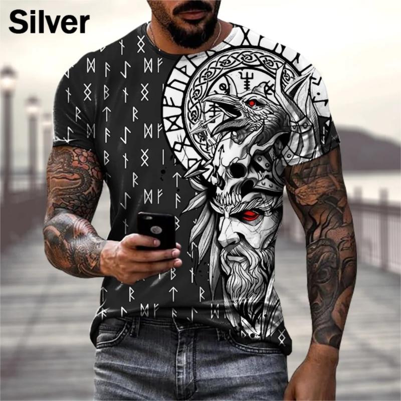 Europe And America Hot Sale Viking Tattoo Art T shirt Men's 3D Print T-shirts Summer Casual Sports Short Sleeve Retro Tops