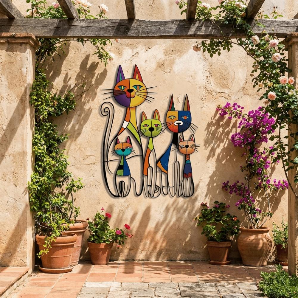 Iron Iron Wall Sculpture Colorful Metal Cat Wall Art Home Artwork Wall Decoration Outdoor