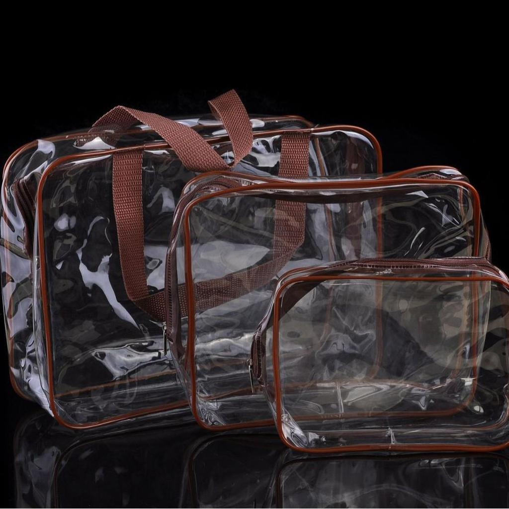 Clear PVC Toiletry and Makeup Bag Set (3-Pack) - Waterproof Storage for Beach Toys (Large)