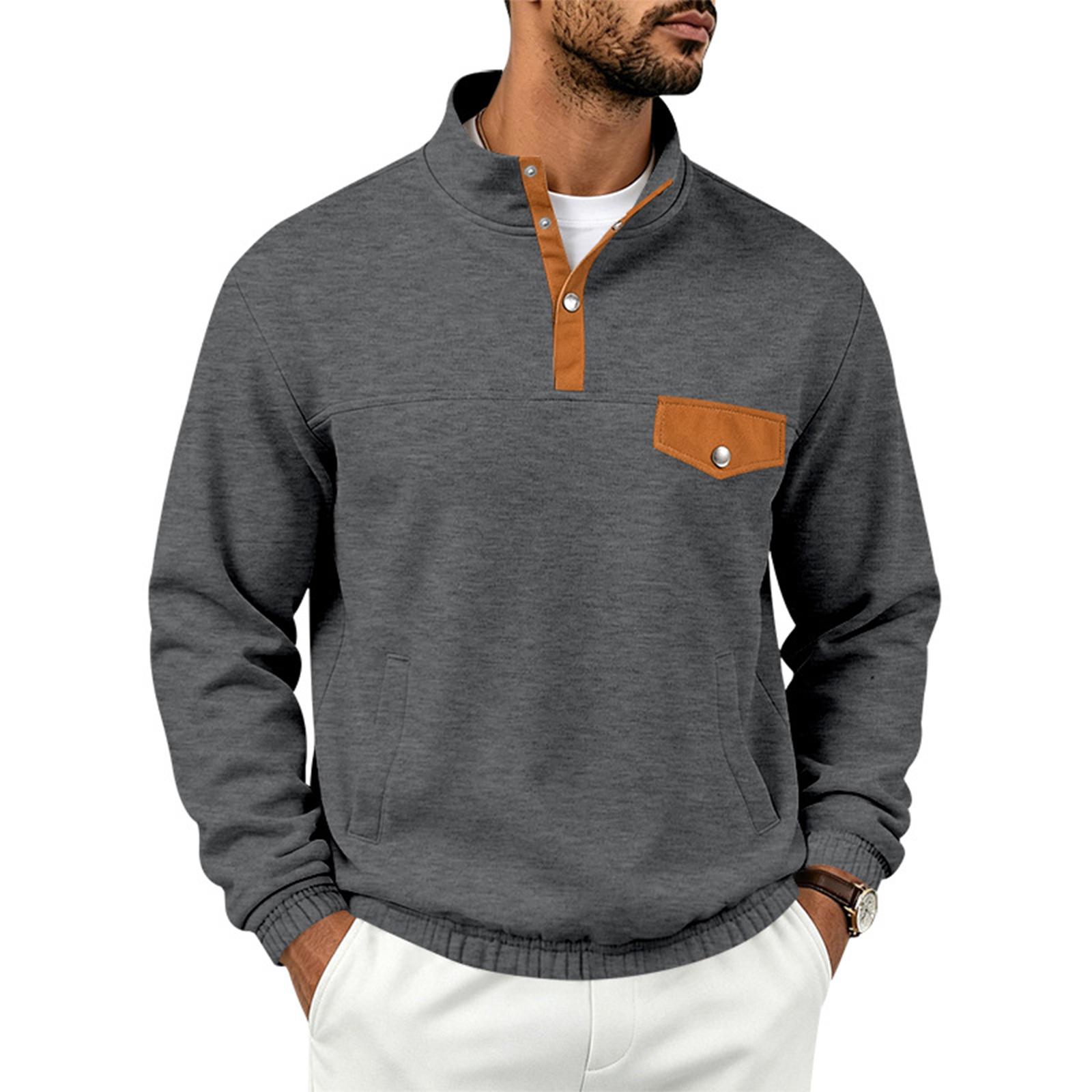 Men s Casual Colorblock Stand Collar Long Sleeve Sweatshirt for Outdoor Activities XXXL