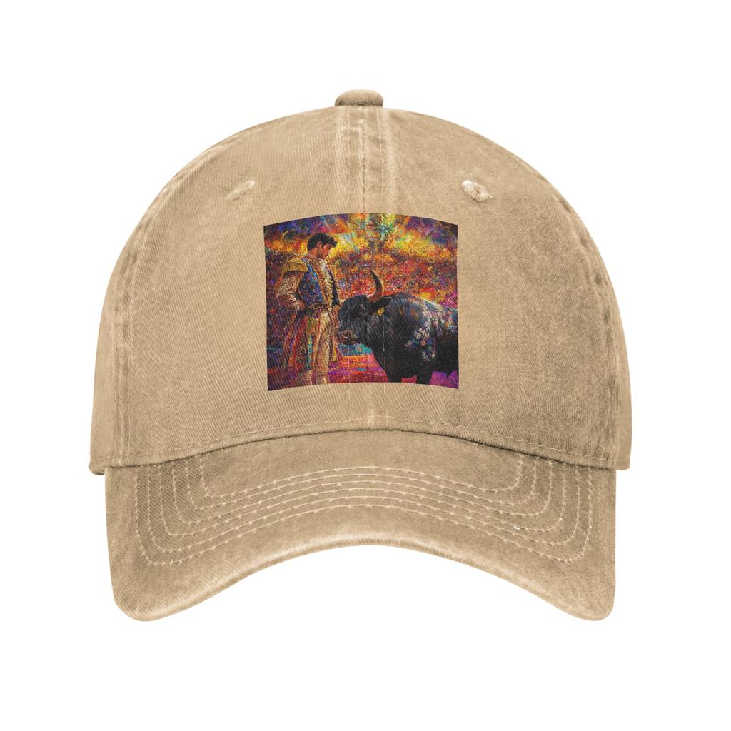 Spanish Bullfighter Oil Painting Denim Fabric Cap Casual Baseball Caps Adjustable Hat Summer Unisex Baseball Hats