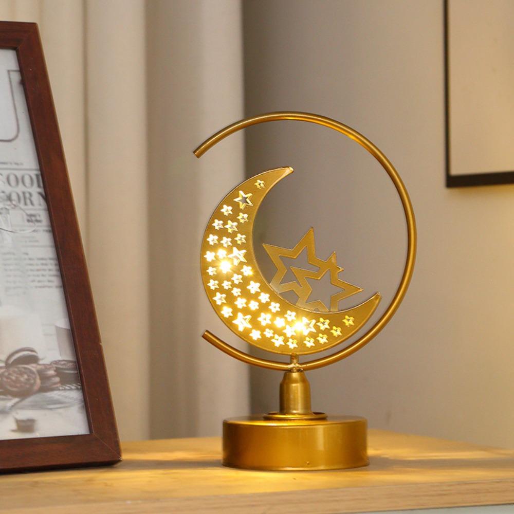 Gold Ramadan Night Light Hollow Mooon LED Desk Lamp Luxury Eid Mubarak Crescent Lamp Living Room