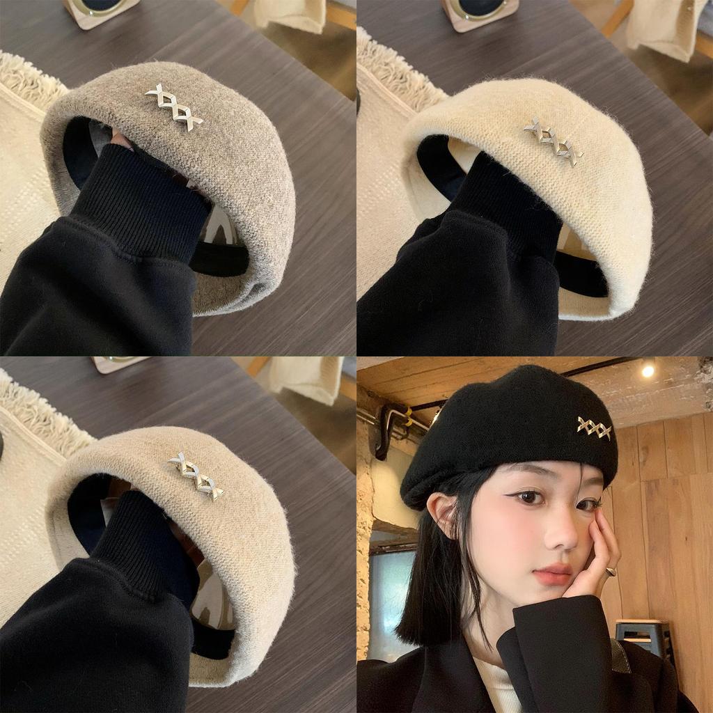 Beret Hat For Women Autumn Winter Wool Feel Breathable Classic Style For Casual Wear