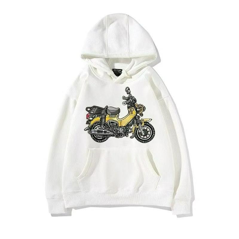 Новый Модифицированный Мотоцикл Cub Печатный Мужской и Женский Одинаковый Свитер Осень и Зима Теплый Свободный Большой Размер Худи 3XL