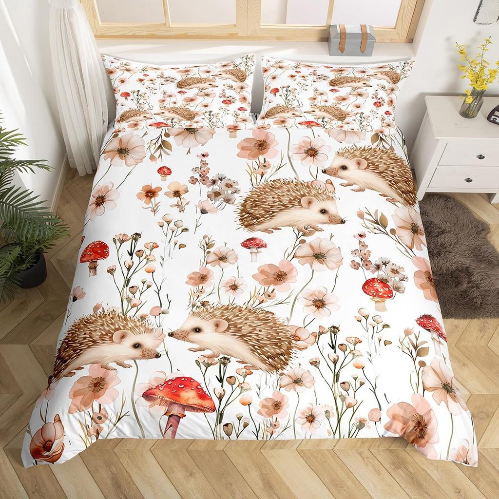 Kawaii Hedgehog Duvet Covers For Kids Queen King Size Lightweight Bedding Sets Wild Animal Bedding Sets Bedroom Decor No Quilt