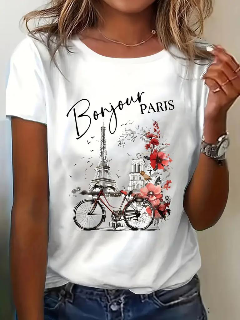 Fashion text printing short-sleeved printing T-shirt casual clothing women's T-shirt graphic clothing top