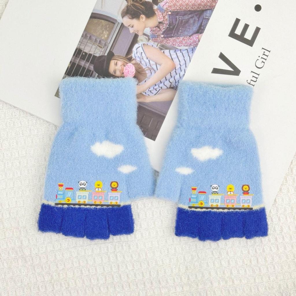 Cute Winter Knitted Train Gloves - Windproof & Warm for Adults