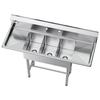 3 Compartment Sink, 18-Gauge 304 Stainless Steel, 254x356x254 mm Bowl Size, 3 Bay Commercial Kitchen Prep & Utility Sink with 2 Drainboards and