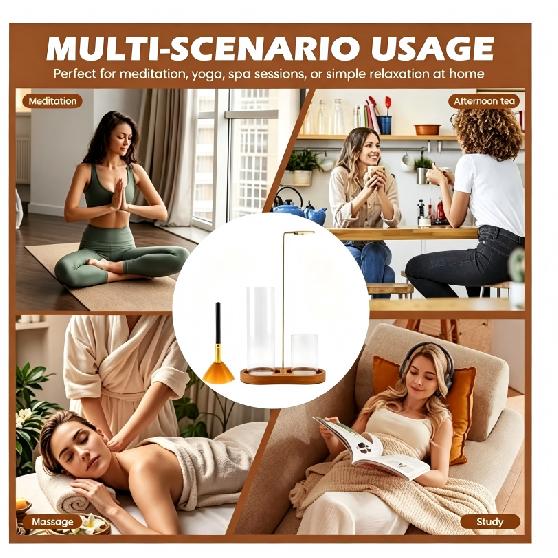 5pcs-Minimalist Glass Incense Holder Transparent Creative Incense Holder Wooden Base Zen Style Glass Ash Catcher Practice 7