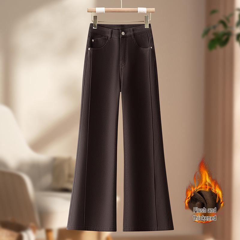 Chic High-Waisted Micro-Elastic Wide-Leg Pants - Women's 2026 Spring/Winter, Slimming, Warm, Loose, and Thickened.