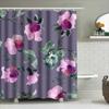 Purple Floral Shower Curtain With Green Leaves Watercolor Print Bathroom Decor For Home Pink Lavender Green