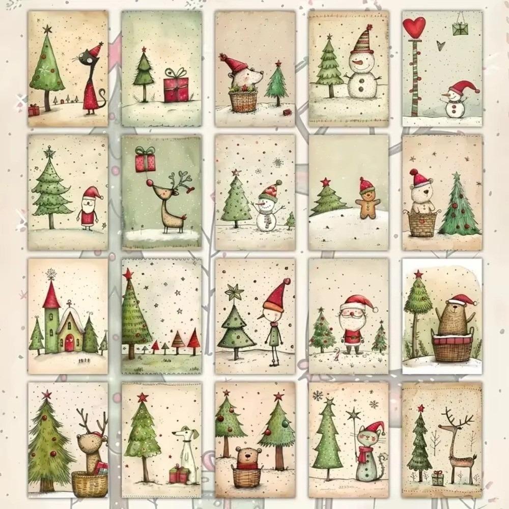 

20Pcs Santa Claus Snowman Christmas Greeting Cards with Winter Scenery Blessings Half-fold Gift Cards Envelopes