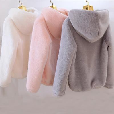 Chaqueta de mujer de piel sintética de conejo con capucha de piel sintética de visón y hierba de invierno para mujer, suave y de talla grande