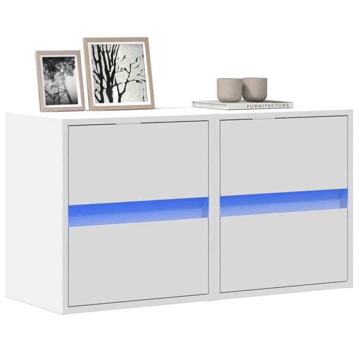VidaXL Meubles TV muraux avec lumières LED 2 pcs blanc 41x31x45 cm, meuble TV suspendu au mur, unité TV flottante, support 852272