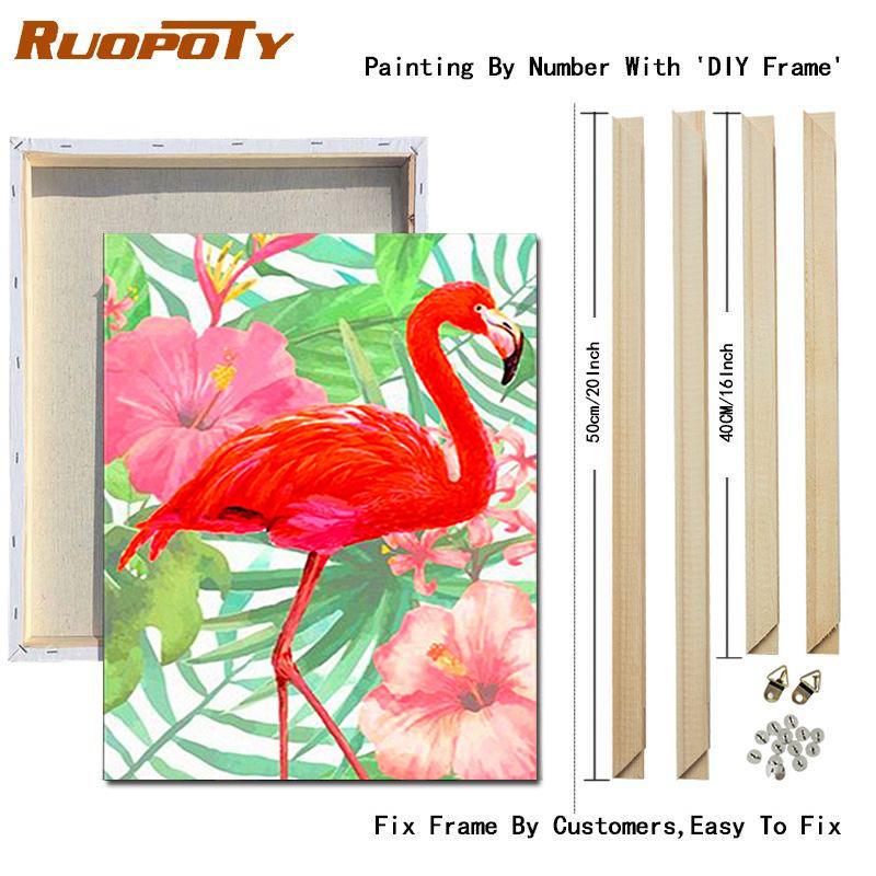 RUOPOTY Acrylic Painting By Numbers Flamingo Animals Paint On Canvas Coloring By Numbers Gift Home Decor Wall Room