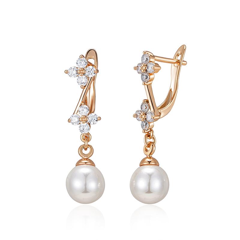 

Длинные висячие серьги Kinel с блестящим цирконием и жемчугом для женщин, ювелирные украшения цвета розового золота, подарок