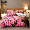 3D Digital Printing Fashion Design Natural Flowers Bedding Set, Queen Size Duvet Cover Set