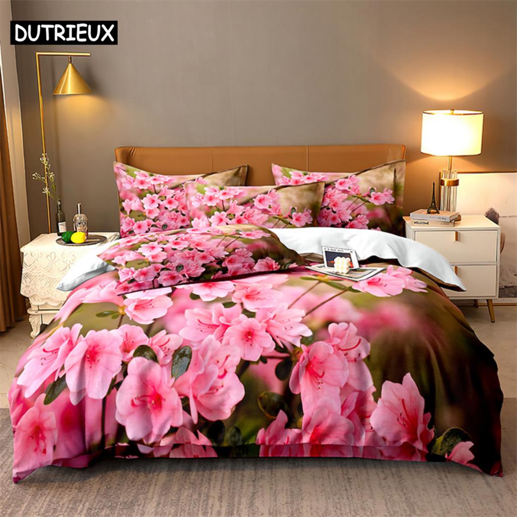 3D Digital Printing Fashion Design Natural Flowers Bedding Set, Queen Size Duvet Cover Set