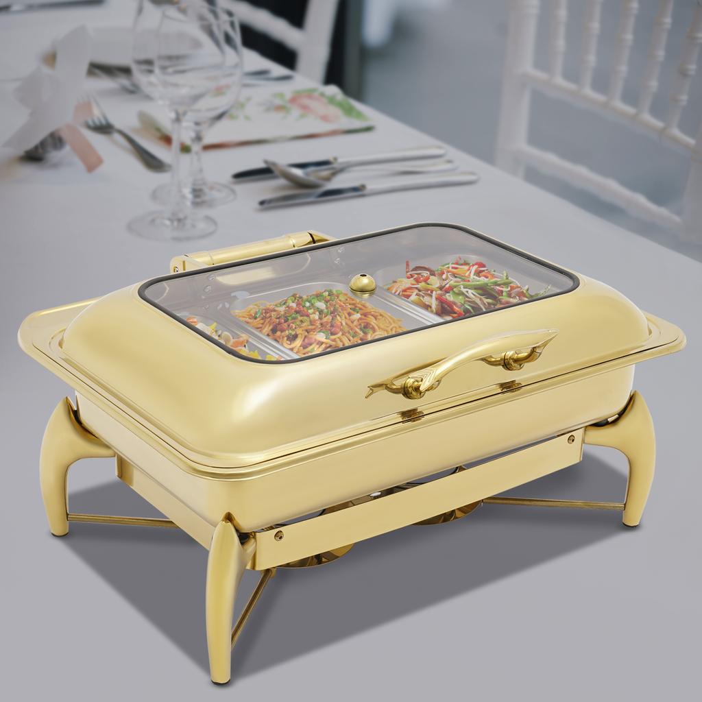 3 Fächer Edelstahl Buffetwärmer, Gold Rechteckiges Chafing Dish Buffet-Set Tischplatte 58*42*28cm für Hotels, Cafeterias