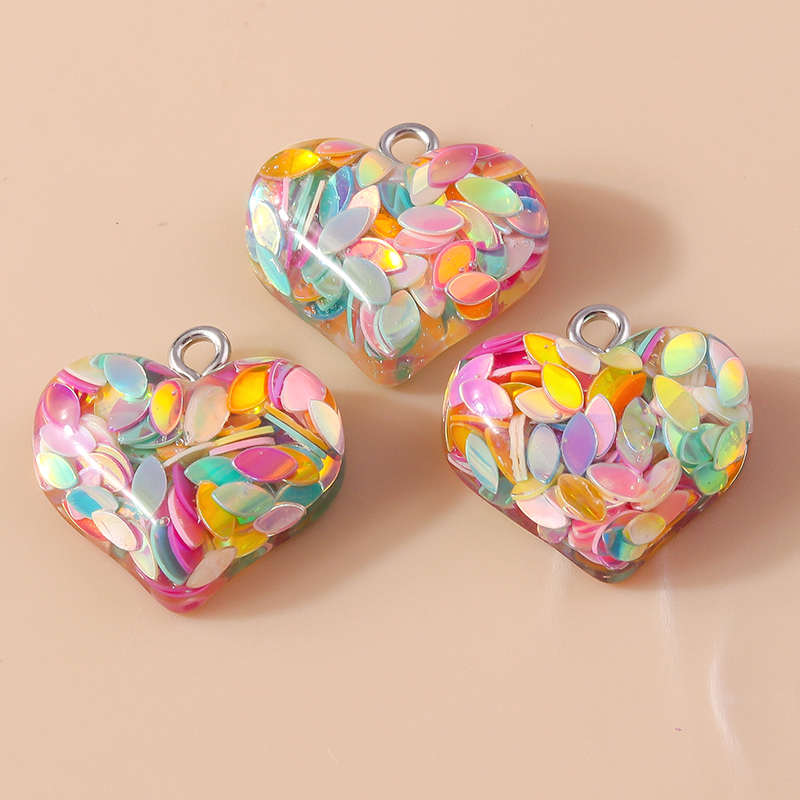 10pcs 18*19mm Resin Sequin Love Heart Charms Pendants for Jewelry Making DIY Necklace Earrings Bracelet Accessories Supplies