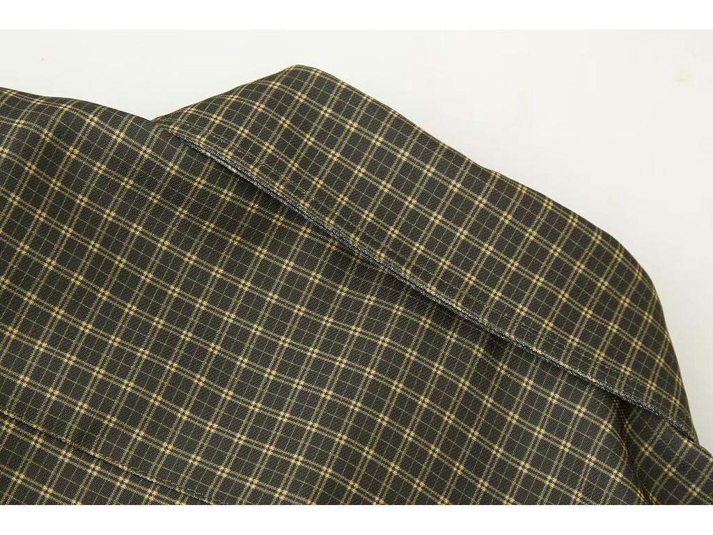 Camicia invernale a quadri da donna con revers e spalline, stile europeo e americano