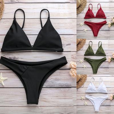 Women Solid Bikini Push-Up Pad Swimwear Bathing   Beachwear Set
