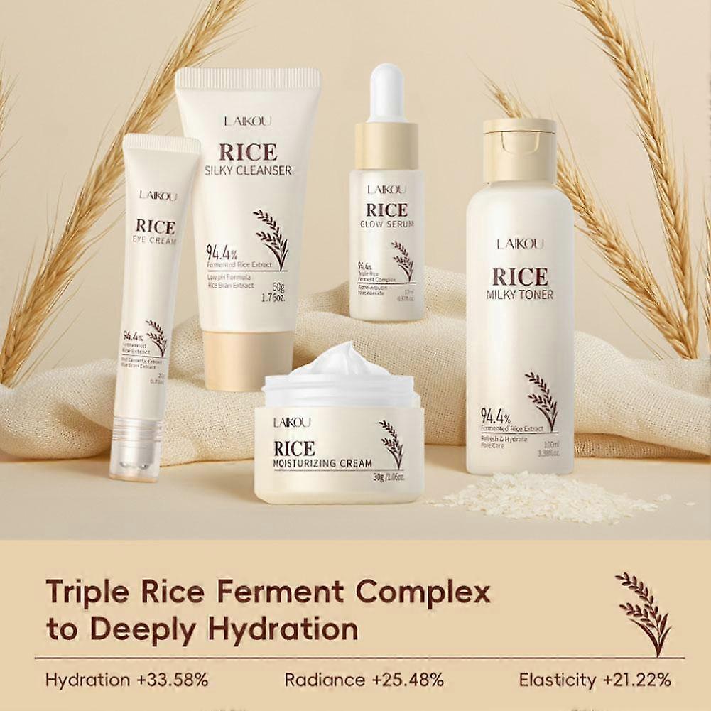 Rice Skincare Set Anti Aging Remove Wrinkle Fine Line Glowing Skin Firming Care