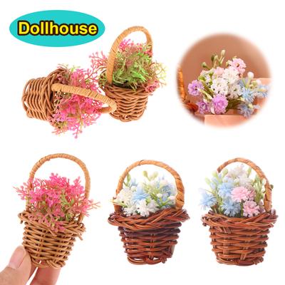 1Set 1:12 Dollhouse Miniature Woven Flower Basket Hand Basket Storage Basket Kids Pretend Play Toy Doll House Accessories