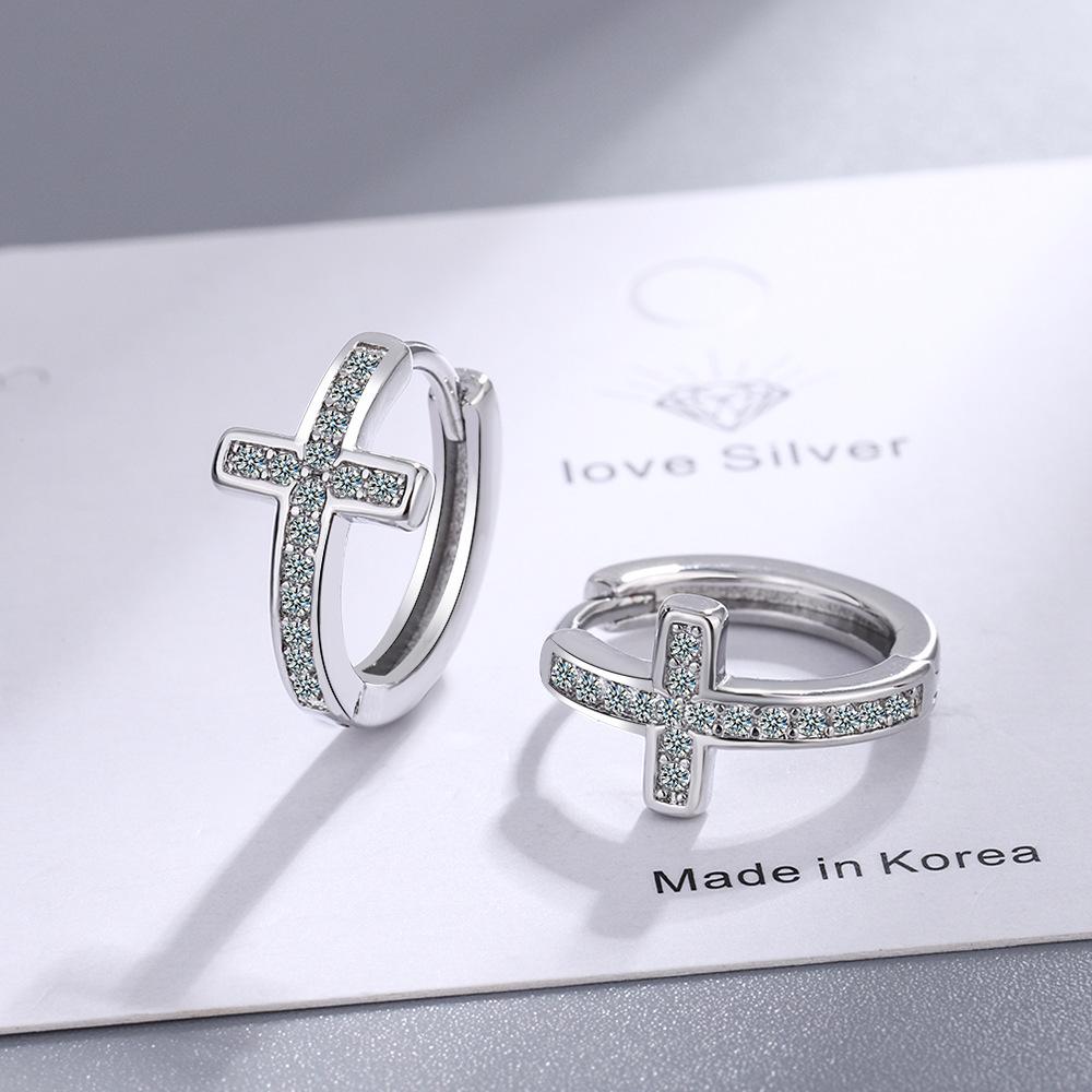 Korean Rhinestone Cross Diamond Ear Cuff - Simple Style Women's Jewelry In Copper.