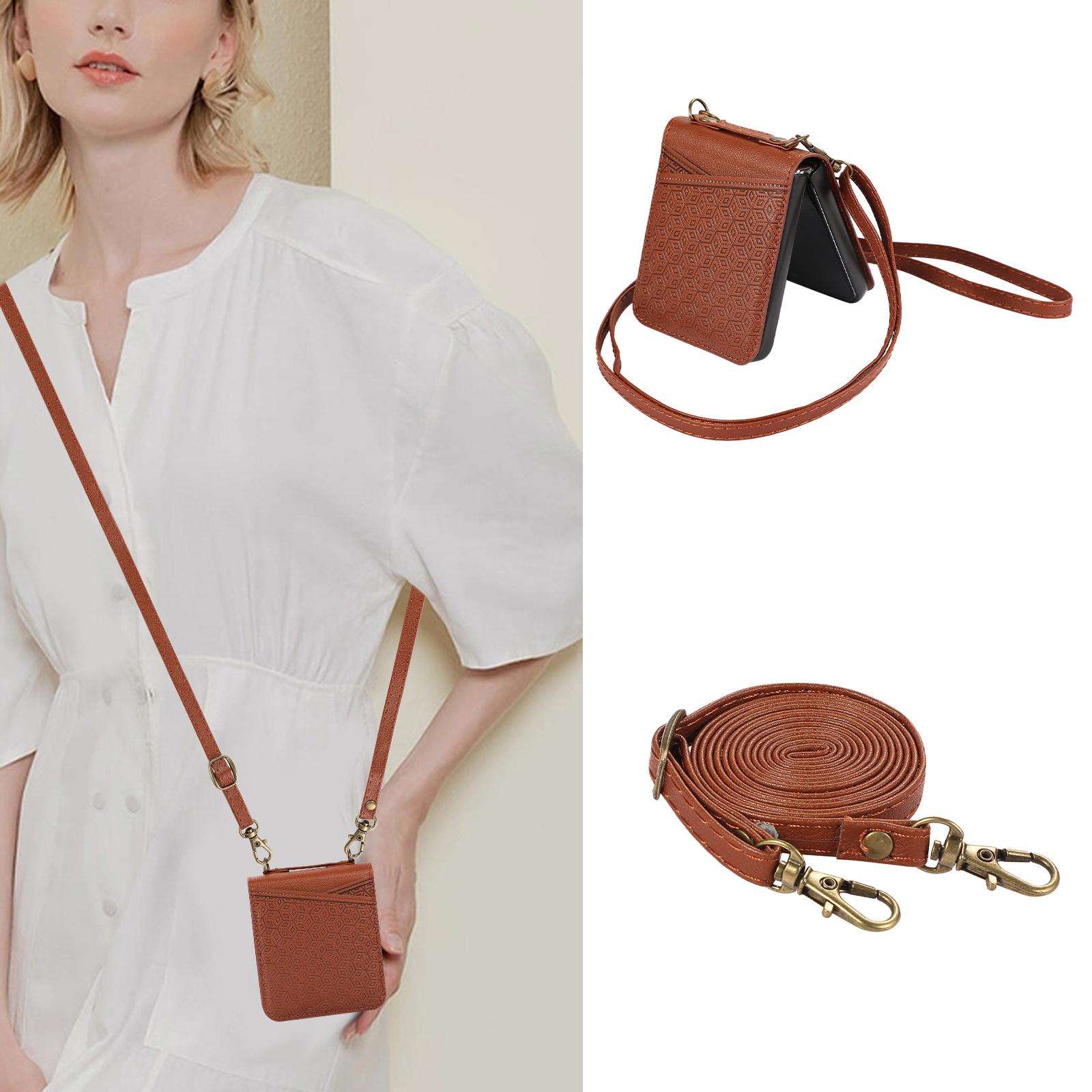 

Для Samsung Galaxy Z Flip 6 Z Flip 5 5G Кожаный чехол-кошелек через плечо с ремешком для Samsung Z Flip 4 Z Flip 3 5G Противоударный чехол с веревкой для переноски Samsung Galaxy Z Flip 6 кофейный